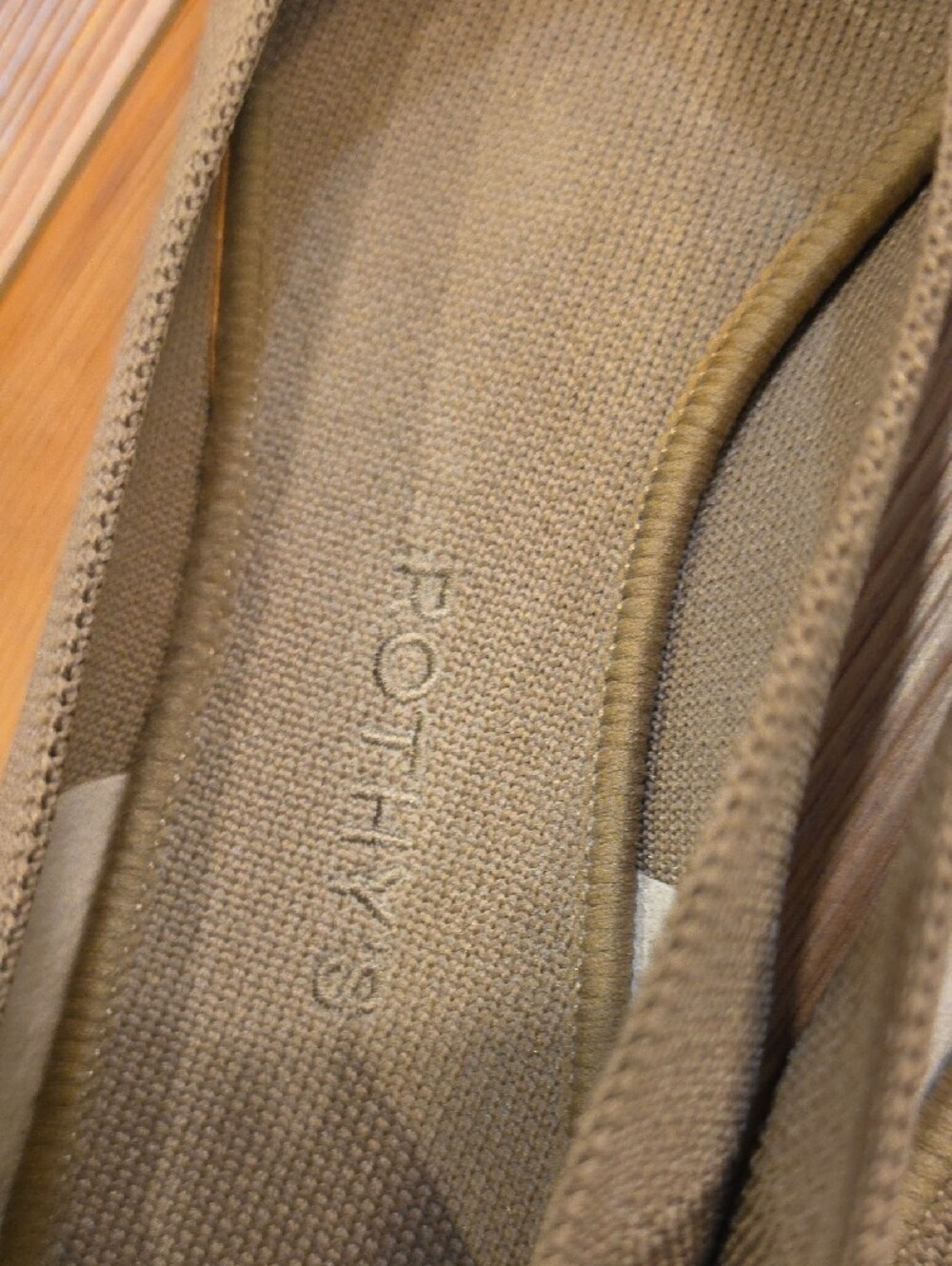 Rothy's Pointed Toe Knit Flats in Brown with Blue Trim - Picture 7 of 9